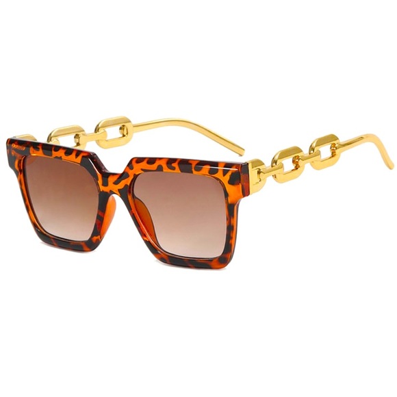 Metal chain square sunglasses.Available in black or leopard print frame. NWT - Picture 1 of 3
